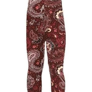 Kids Burgandy & Cream Paisley Leggings